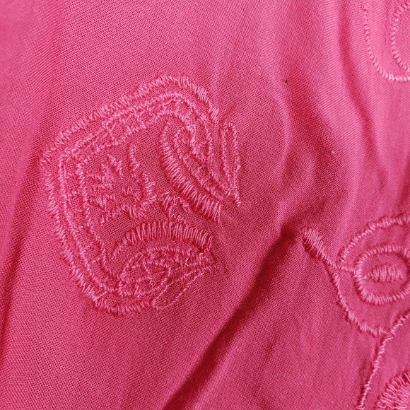 Chico's Women's Coral Pink Embroidered Henley Style Button Down Shirt Top Blouse - Picture 4 of 13